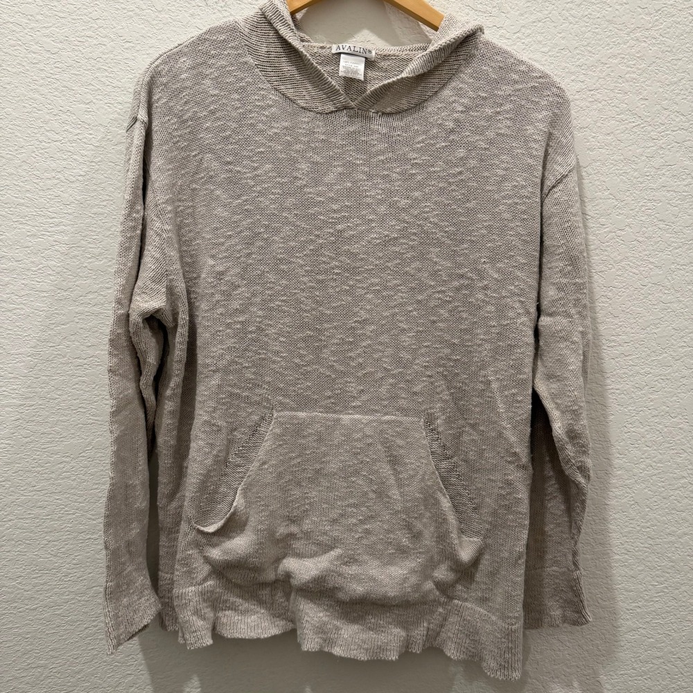 Avalin Women Oatmeal Beige 100% Cotton Knit Pullover Hoodie OS Made in USA